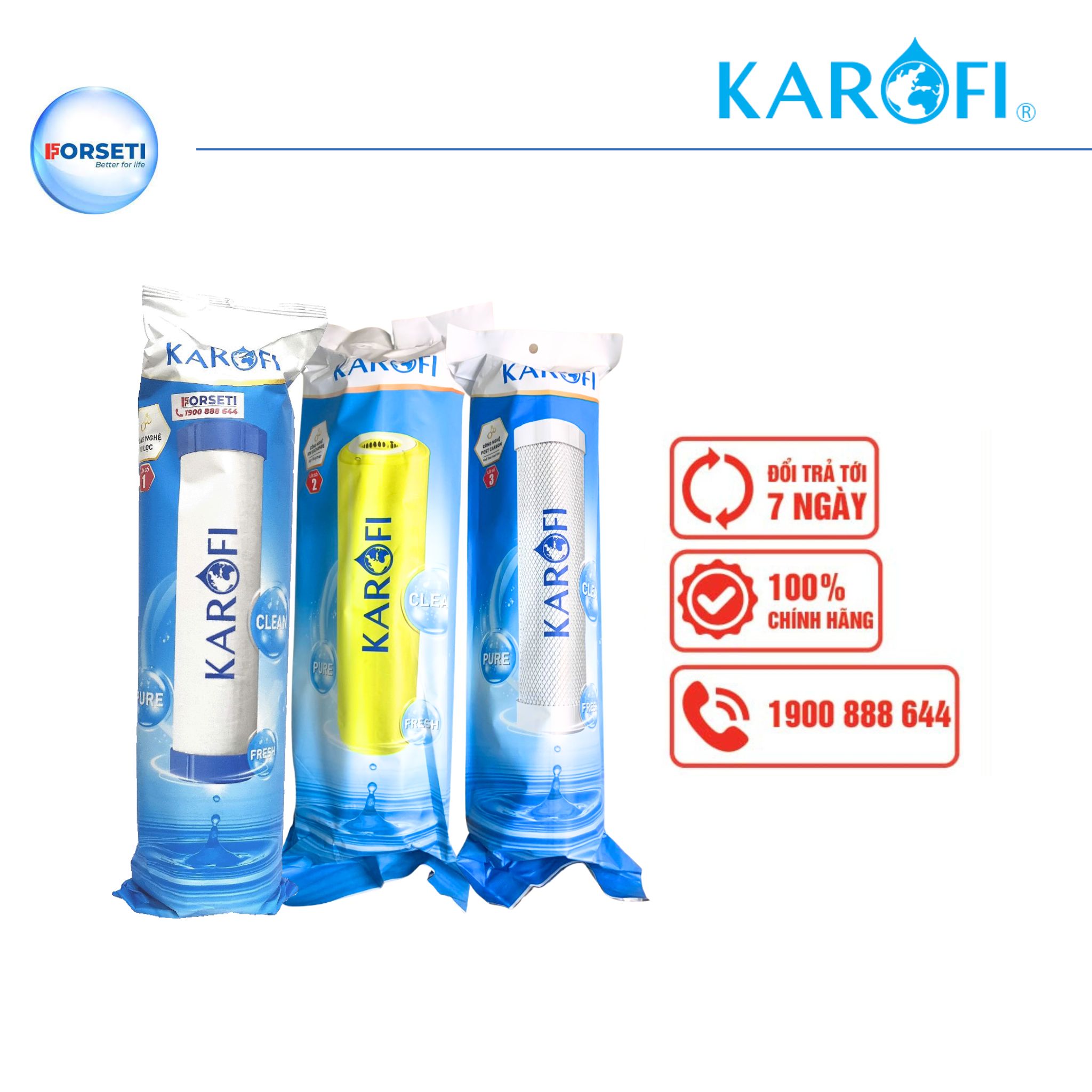 Combo 3 lõi lọc Karofi bao gồm lõi số 1 + lõi số 2 cation + lõi số 3 CTO lưới - Hàng chính hãng