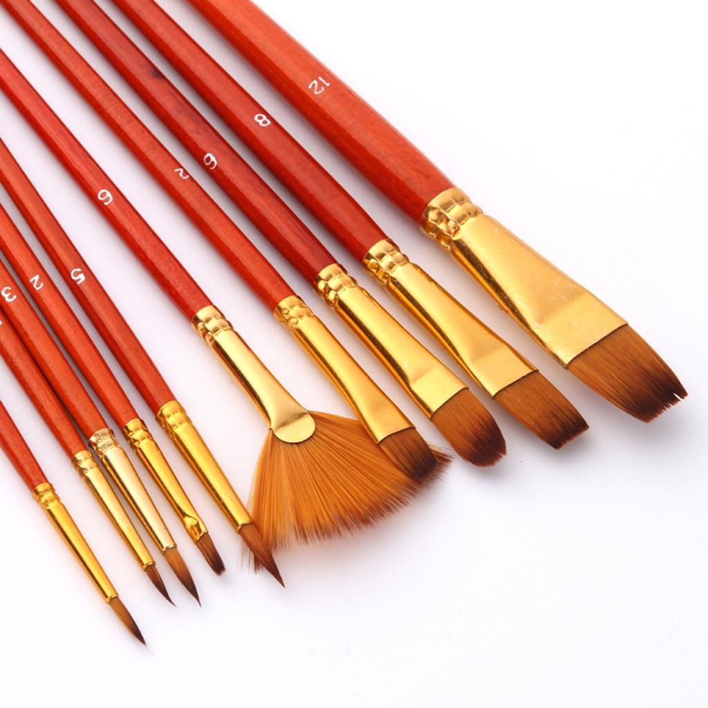 10Sets Watercolor Oil Painting Brush Set Nylon Hair Paint Brushes Supplies