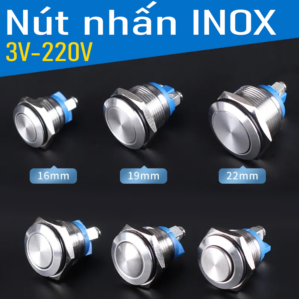 Công tắc Kim loại 12mm có LED, Nút nhấn Tự Khóa