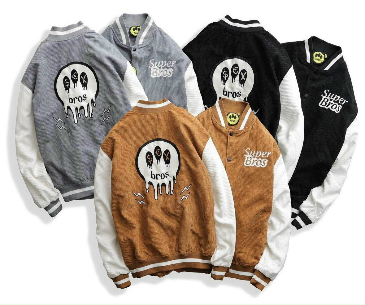 Áo Khoác Bomber Nhung Kaki 2 Lớp Lót Dù Chữ Super Bros - Kiểu Hàn Quốc Unisex Cặp Nam Nữ Thu Đông