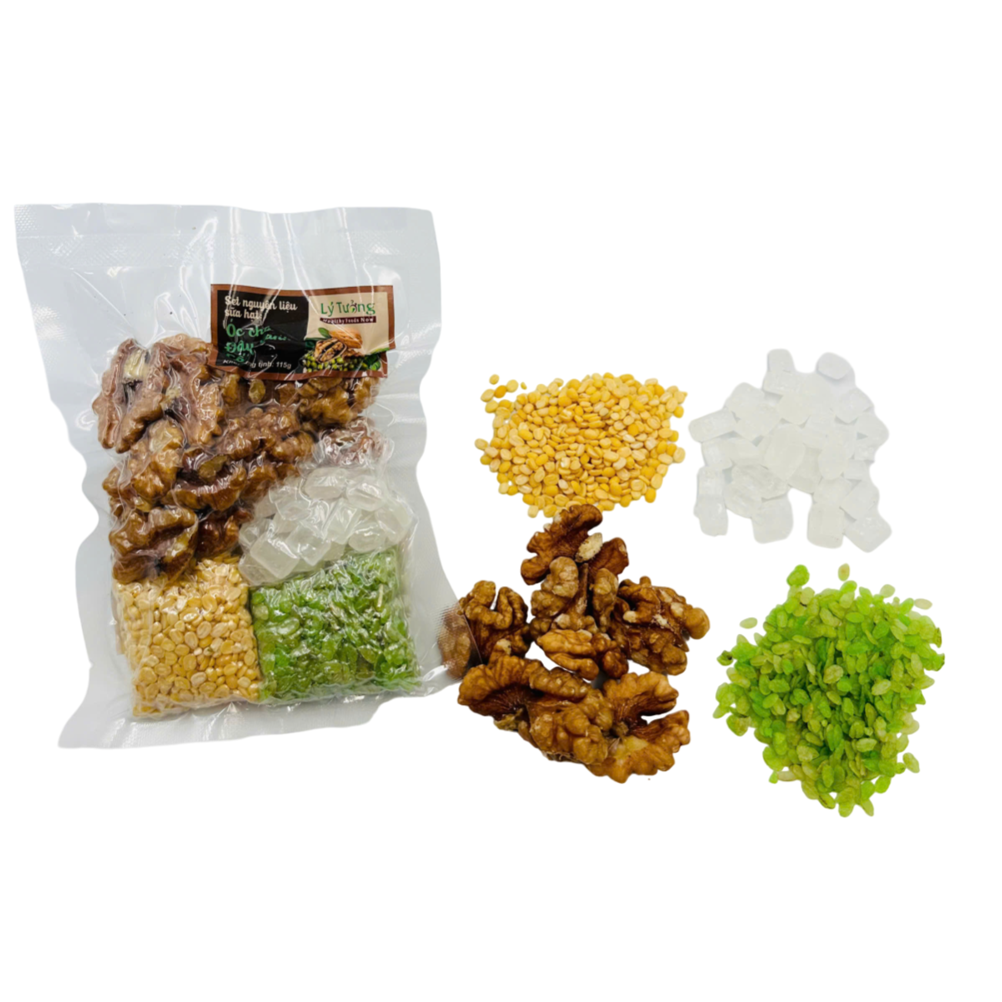 Set nguyên liệu sữa hạt: Óc chó - Đậu xanh - Cốm 115g