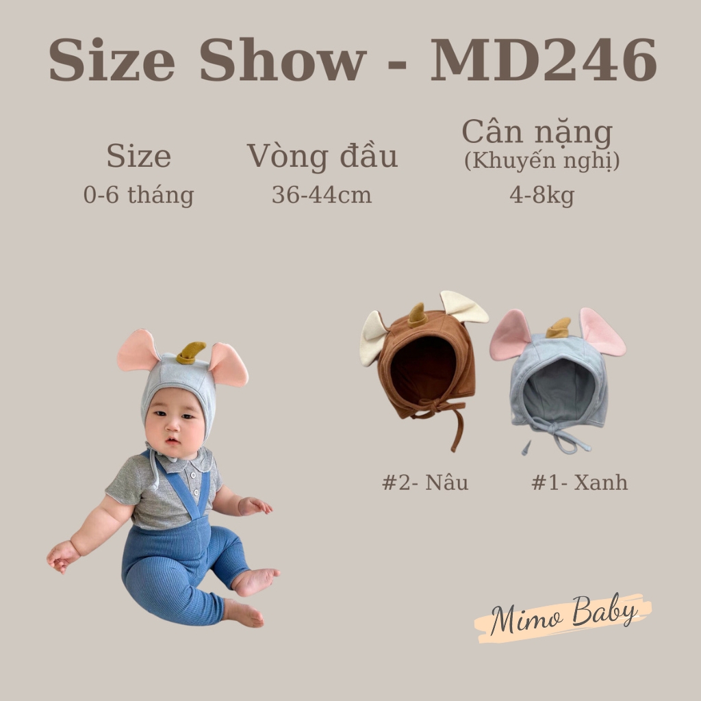 Mũ cotton cao cấp hình chú voi con đáng yêu cho bé MD246 Mimo Baby