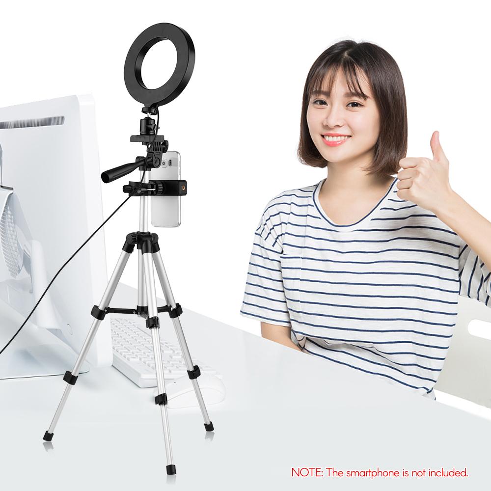 Bộ chiếu sáng phát trực tiếp trên điện thoại 6.3 inch / 16cm 2700K ~ 6500K Đèn video vòng USB có thể thay đổi hai màu + Max. Chiều cao 65cm