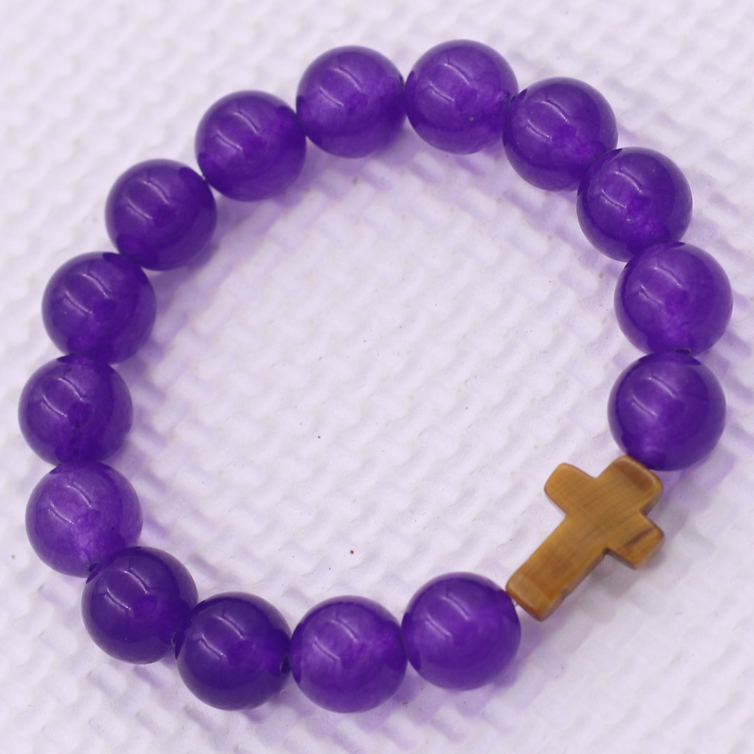Vòng chuỗi đeo tay Đá Thạch anh Tím   kèm Charm Thánh Giá Mắt hổ - Hợp mệnh Hỏa, Thổ Size 8/10/12/14mm - Chuôi tay Phong thủy Bình an, May mắn