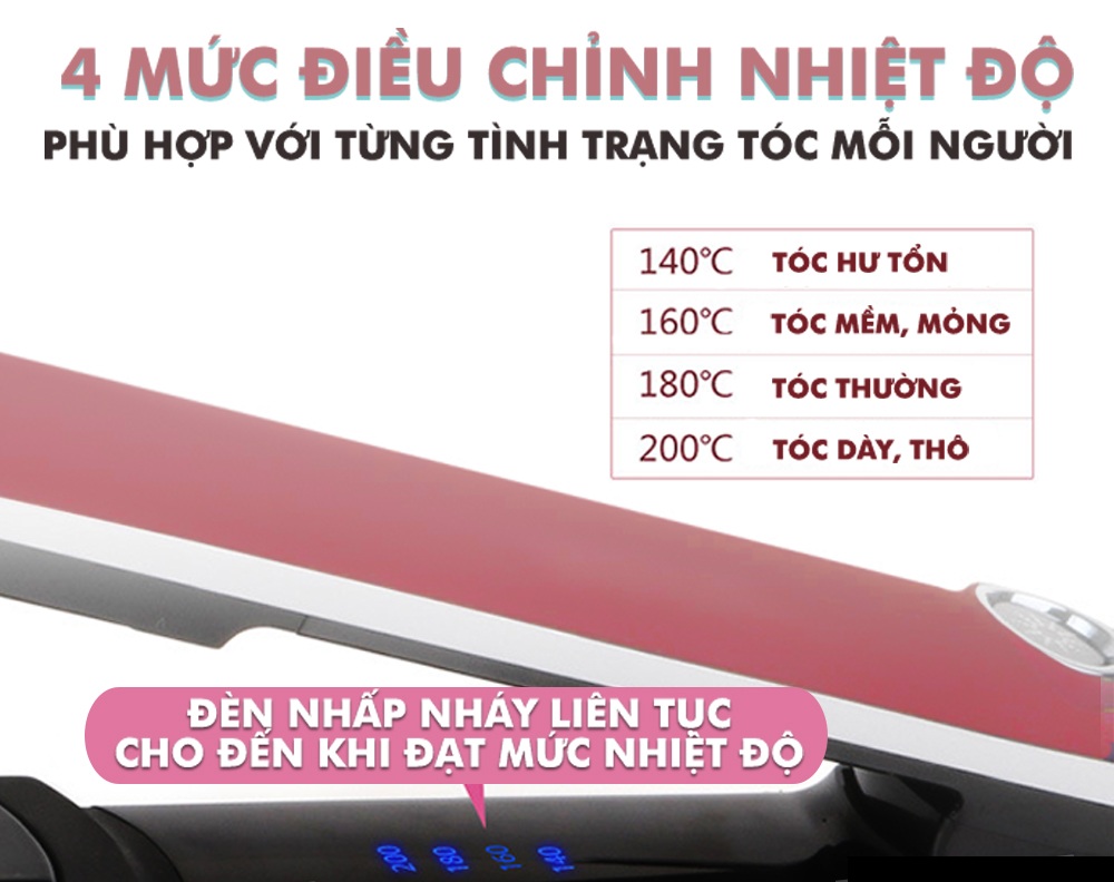 Máy duỗi tạo kiểu tóc KEMEI KM-2203 điều chỉnh 4 mức nhiệt độ phù hợp cho mọi tình trạng tóc chuyên dùng để ép, duỗi thẳng tóc, uốn cụp, xoăn gợn sóng thích hợp sử dụng cho salon và gia đình