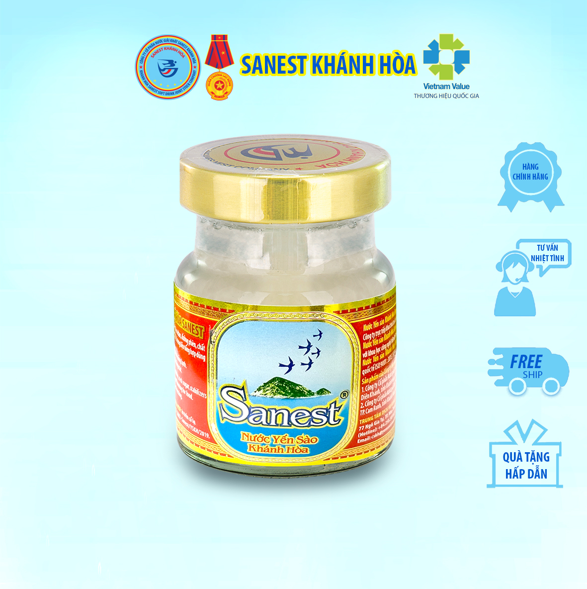 Nước Yến sào Khánh Hòa Sanest có đường đóng lọ 70ml