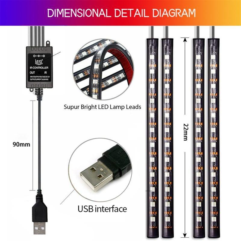 Dây đèn LED 48 bóng trang trí nội thất xe hơi kèm điều khiển từ xa