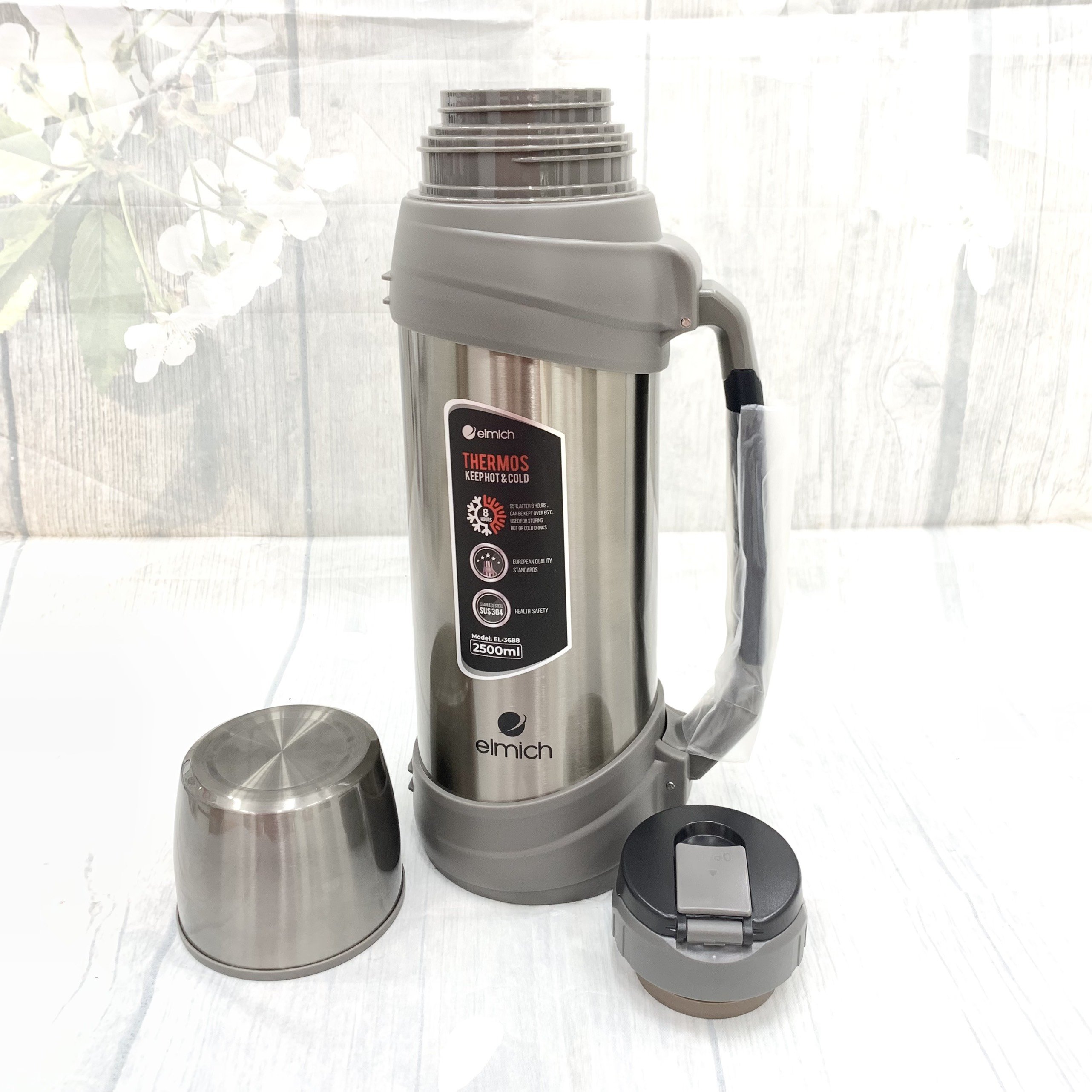 Phích Giữ Nhiệt 3 lớp, Inox 304 Tráng bạc Elmich EL-3688 (Dung tích 2500ml / Giữ Nóng 8h - Giữ Lạnh 12h) - Hàng Nhập Khẩu Chính Hãng