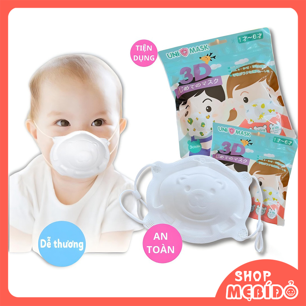 Set 3 chiếc Khẩu trang 3D hình gấu cho bé sơ sinh từ 0-3 tuổi