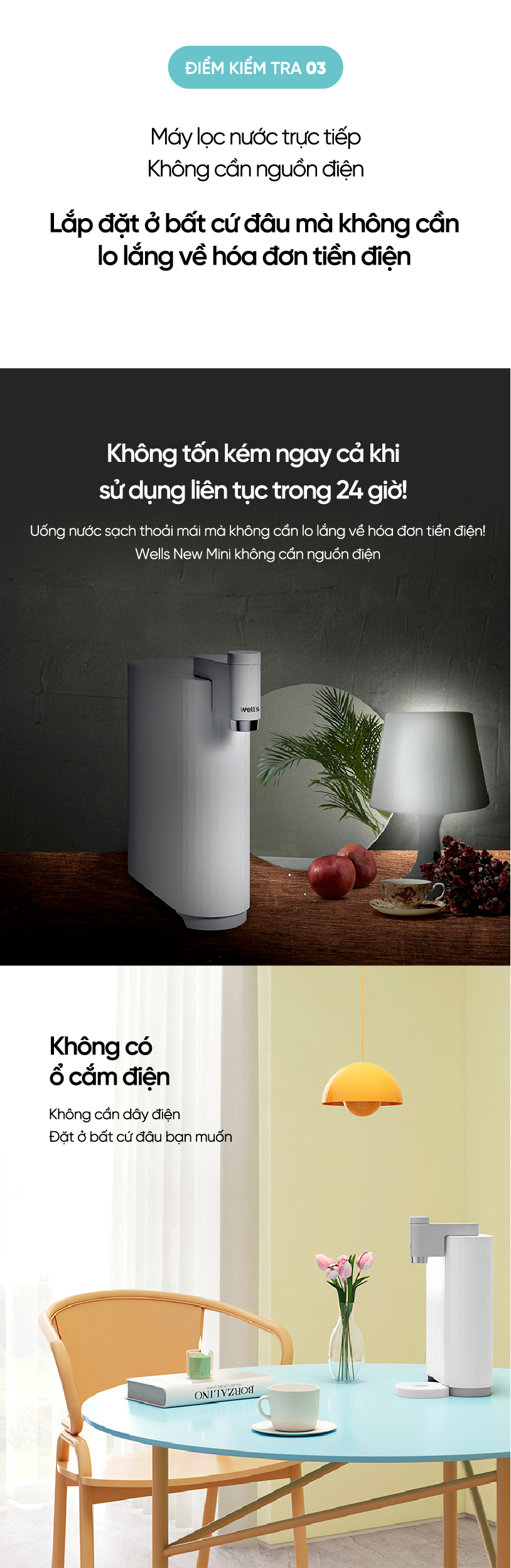 Máy Lọc Nước Wells New Mini, Thiết Kế Nhỏ Gọn, Tankless Không Bình Chứa, Lọc Đa Tầng, Không dùng điện - Hàng chính hãng