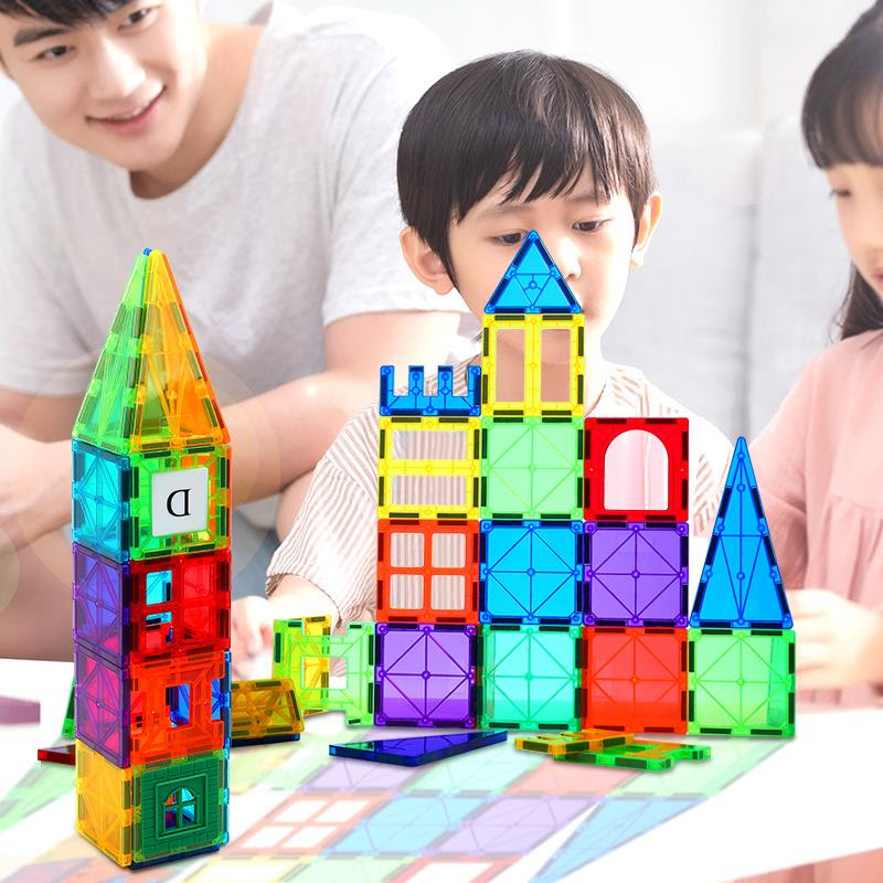 Bộ xếp hình nam châm cho bé 100 chi tiết Magnetic Building Tiles - đồ chơi giáo dục xếp hình sáng tạo, phát triển tư duy, trí thông minh cho bé