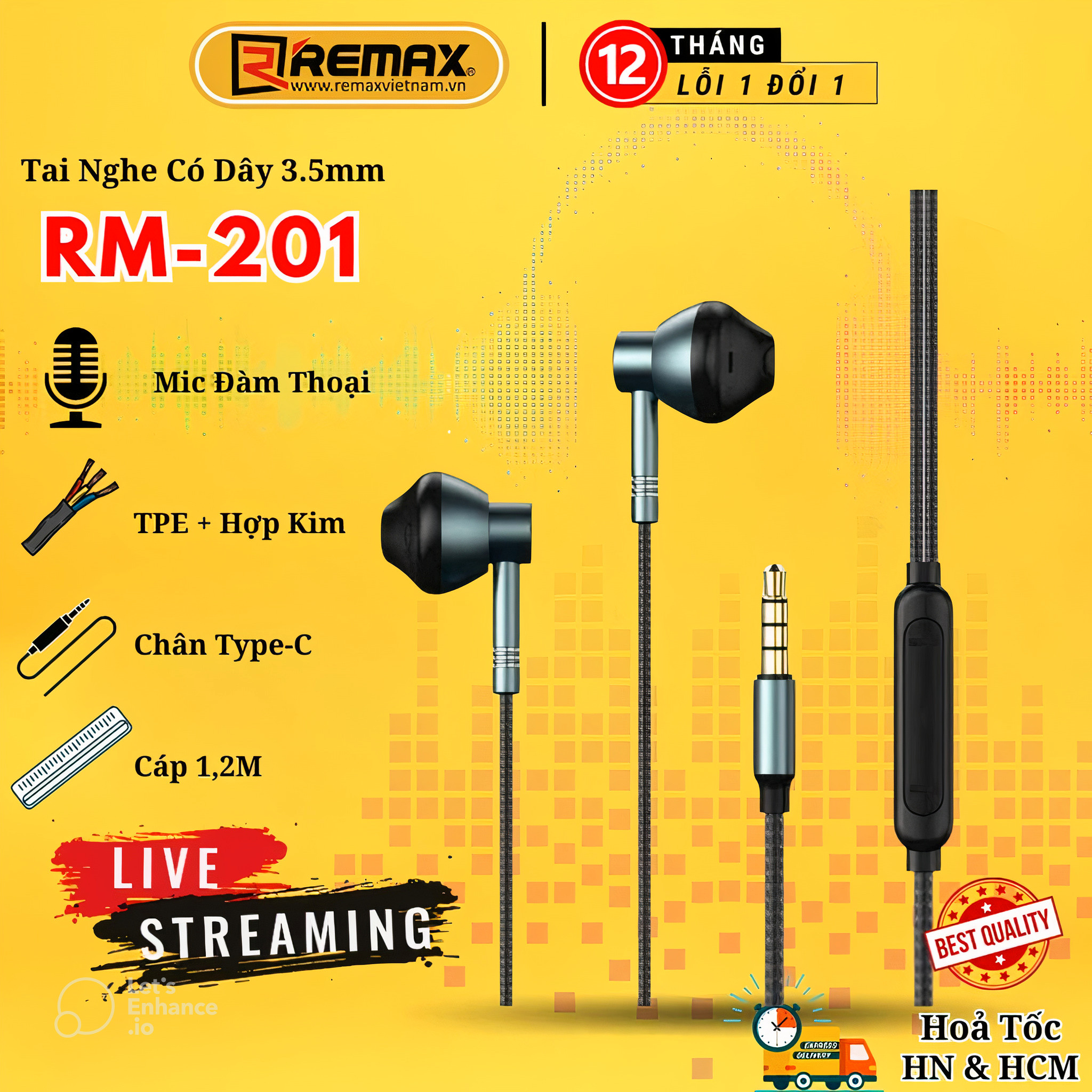 Tai nghe có dây chống ồn Remax RM-201 giắc cắm 3.5mm tích hợp micro chất lượng cao dành cho điện thoại - Hàng Chính Hãng REMAX