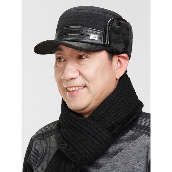 [KoSuyTu] Mũ Lót Lông Cho Bố Và Ông - Kiểu Dáng Mũ Lưỡi Trai Vành Da Có Tai Che Gấp Gọn, Ấm Áp Mà Vẫn Thời Trang, Sang Trọng, Phong Độ