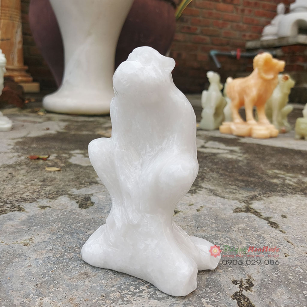 Tượng khỉ 12 con giáp phong thủy đá trắng 12cm - đá Non Nước