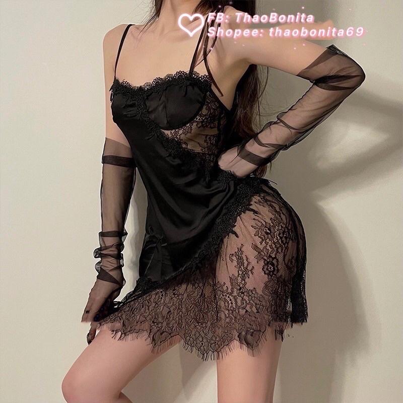 Váy Ngủ Lụa Phối Ren Mềm Mại Cao Cấp. SHIP HỎA TỐC TPHCM. Đồ Ngủ Cosplay Sexy. ThaoBonita T046