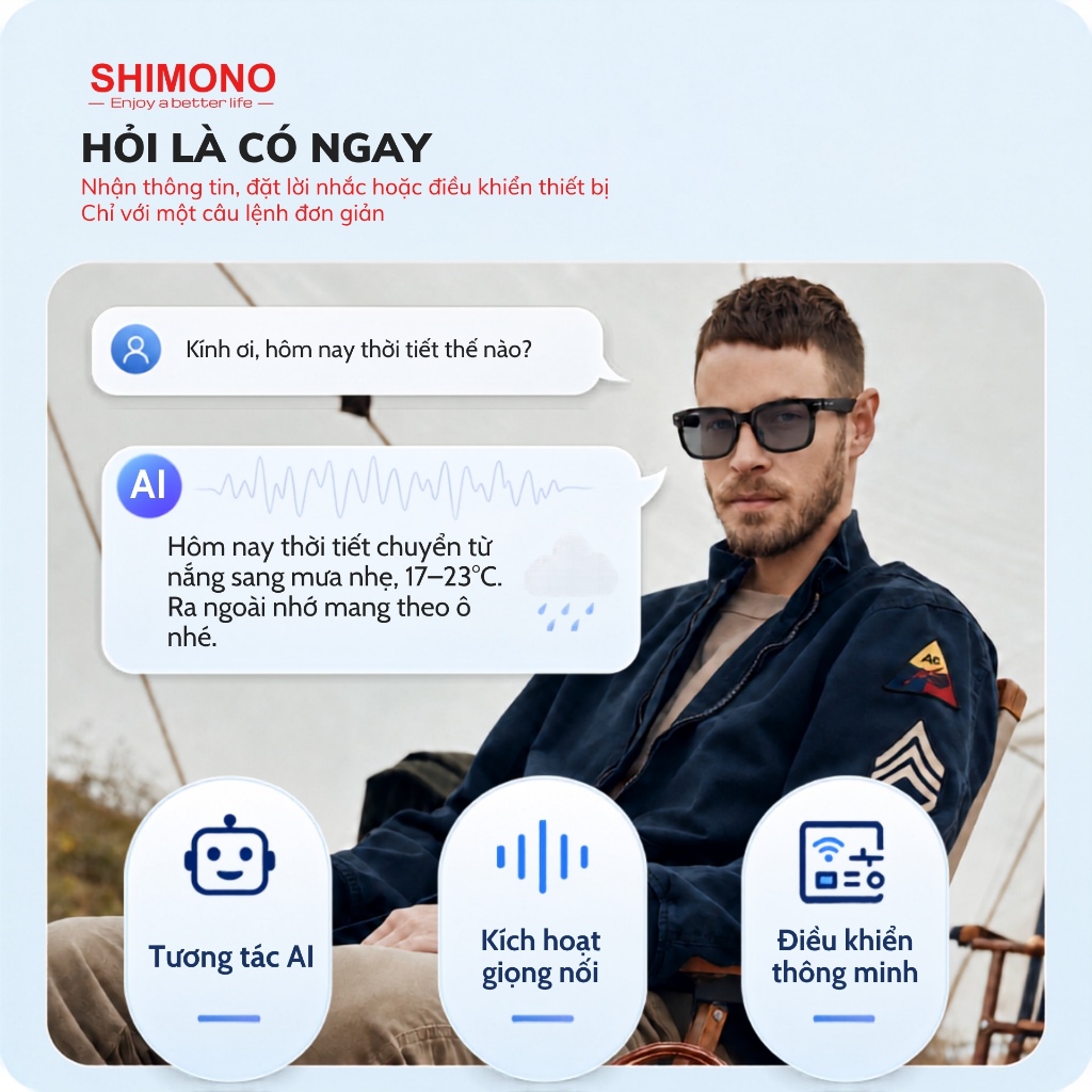 Kính Bluetooth SHIMONO AIMB-V6 Max Tròng Đổi Màu, Nghe Nhạc Open Ear, Đàm Thoại Rảnh Tay, Khẩu Lệnh Hàng chính hãng