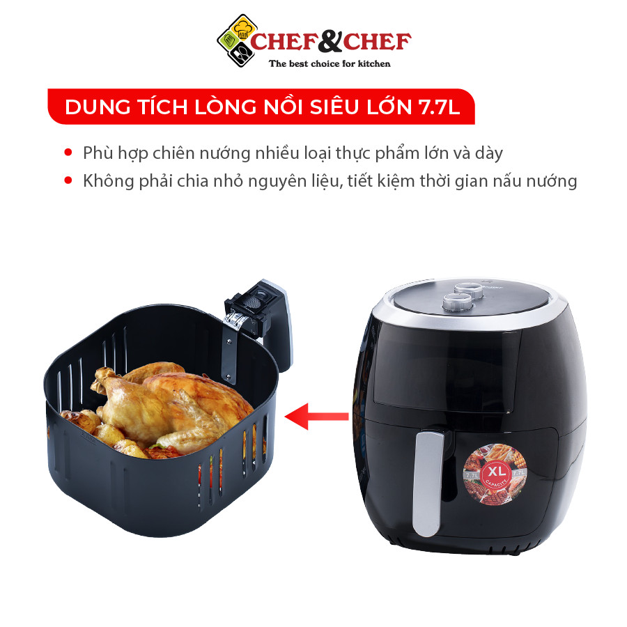 Nồi chiên không dầu Chef &amp; chef 7.7l (YJ – 707) đảo nhiệt 360 độ giúp thực phẩm chín đều - Hàng Chính Hãng