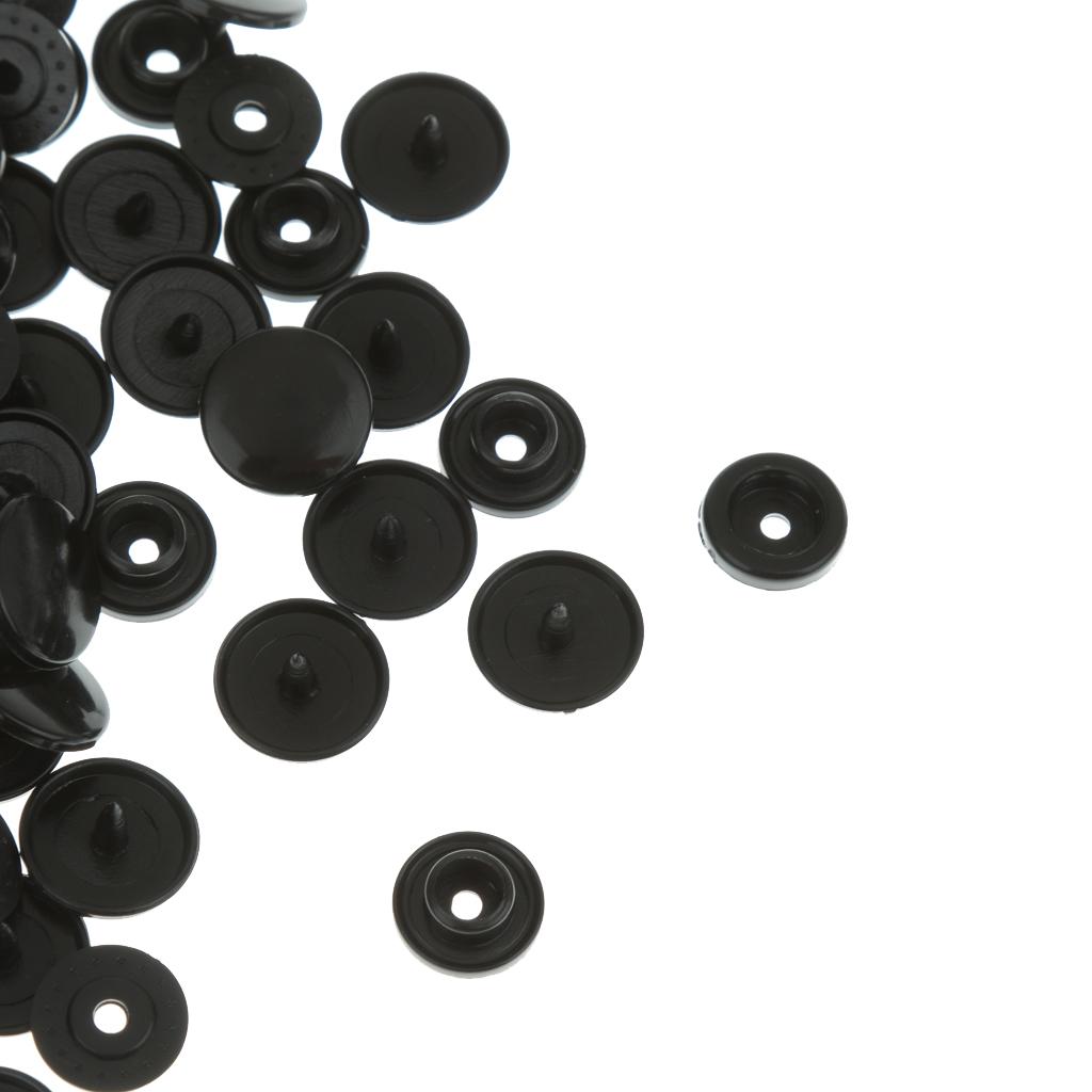100 Sets T5 Resin Snap Buttons Fasteners Poppers 12.4MM Black