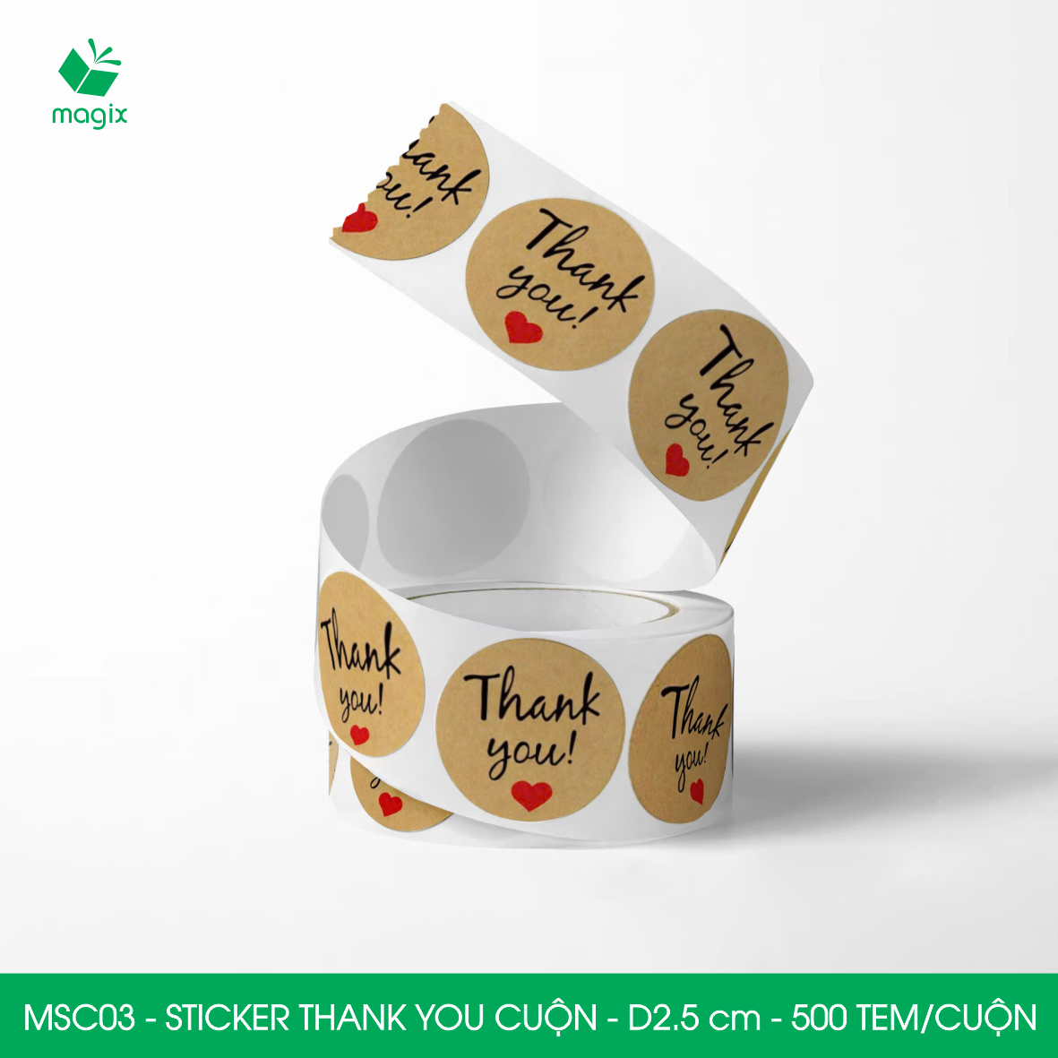 MSC03 - D2.5 cm - Cuộn 500 sticker thank you tròn, nhãn dán thank you, tem dán cảm ơn