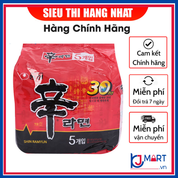 Lốc 5 Gói Mì Cay Hàn Quốc Shin Ramyun Nongshim (120g / Gói)