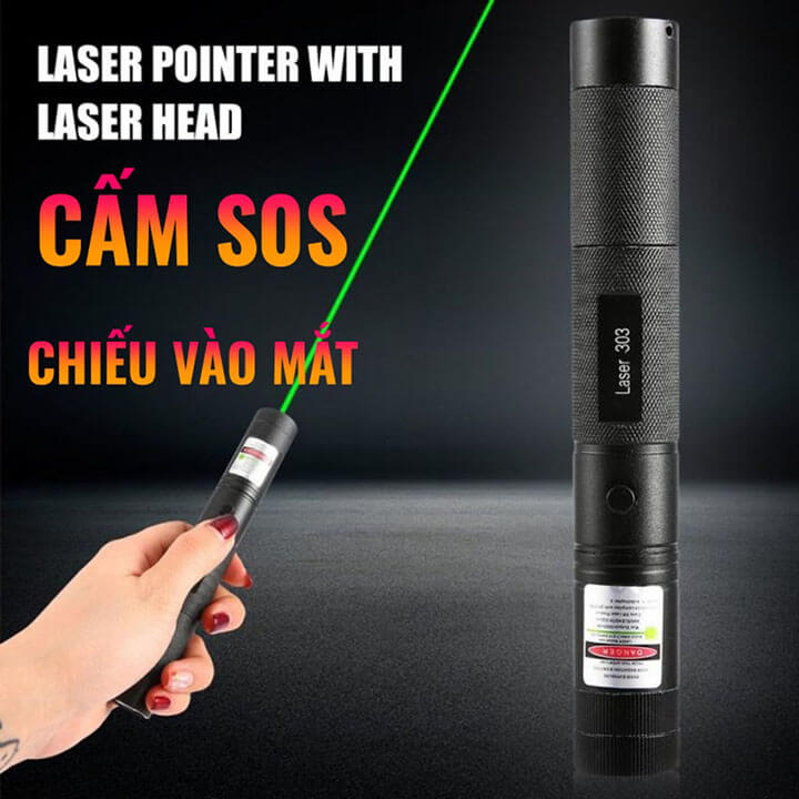 Đèn laser - bút laze lazer 303 tia xanh cực sáng công suất lớn chiếu xa 3km, có khóa an toàn, tặng kèm pin sạc 18650