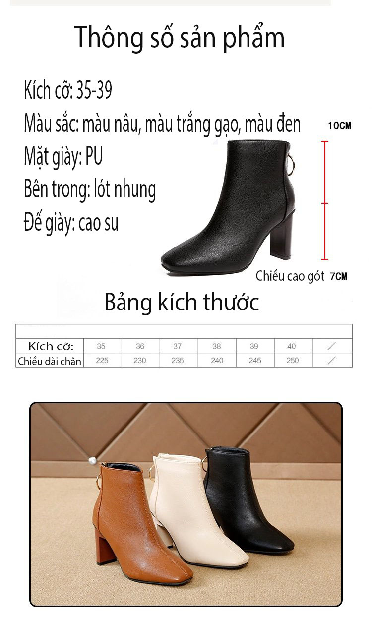 GIÀY BOOT NỮ CỔ THẤP ĐẾ VUÔNG THỜI TRANG HÀN QUỐC GIAY.BOT885