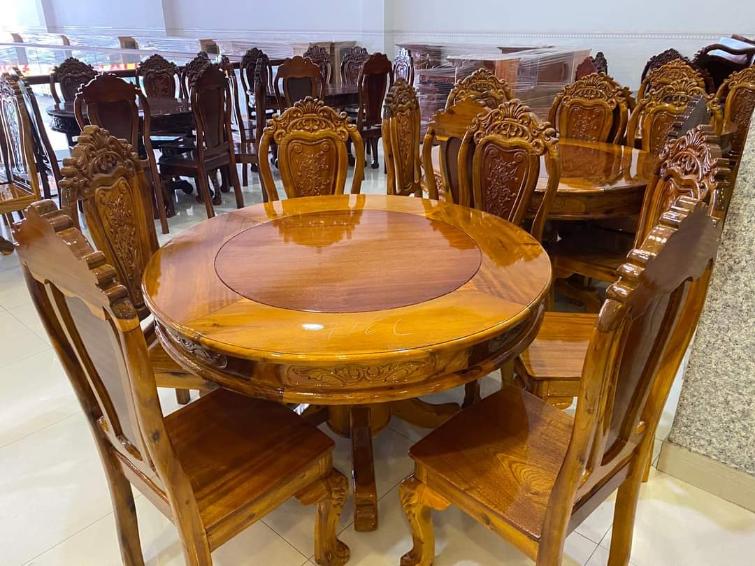 Bàn ăn tròn 8 ghế gỗ tràm hàng đẹp -Bộ bàn ăn 8 ghế cao cấp