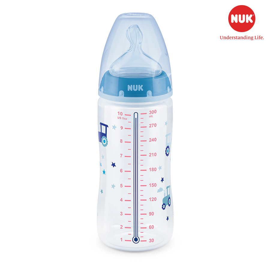 BÌNH SỮA CẢM BIẾN NHIỆT NUK PP 300ML NÚM TI SILICONE S1 - M ( Màu ngẫu nhiên )