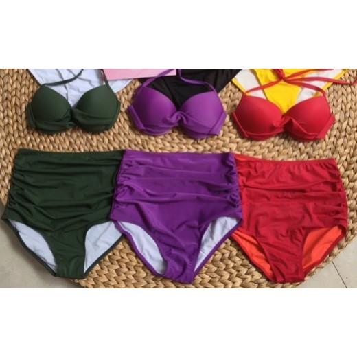 Đồ Bơi Nữ 2 Mảnh Xoắn Ngực Nhiều Màu, Set Bikini Quần Cạp Cao Nhún Che Bụng - OS025