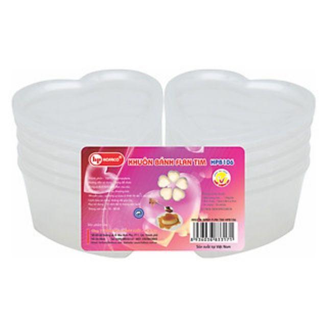 Bộ 10 hộp nhựa bánh flan hình tim cao cấp, an toàn, bền đẹp