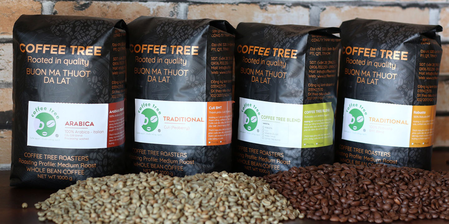 Cà phê hạt Robusta nguyên chất 100% 1kg - Coffee Tree thơm ngon, đậm đà