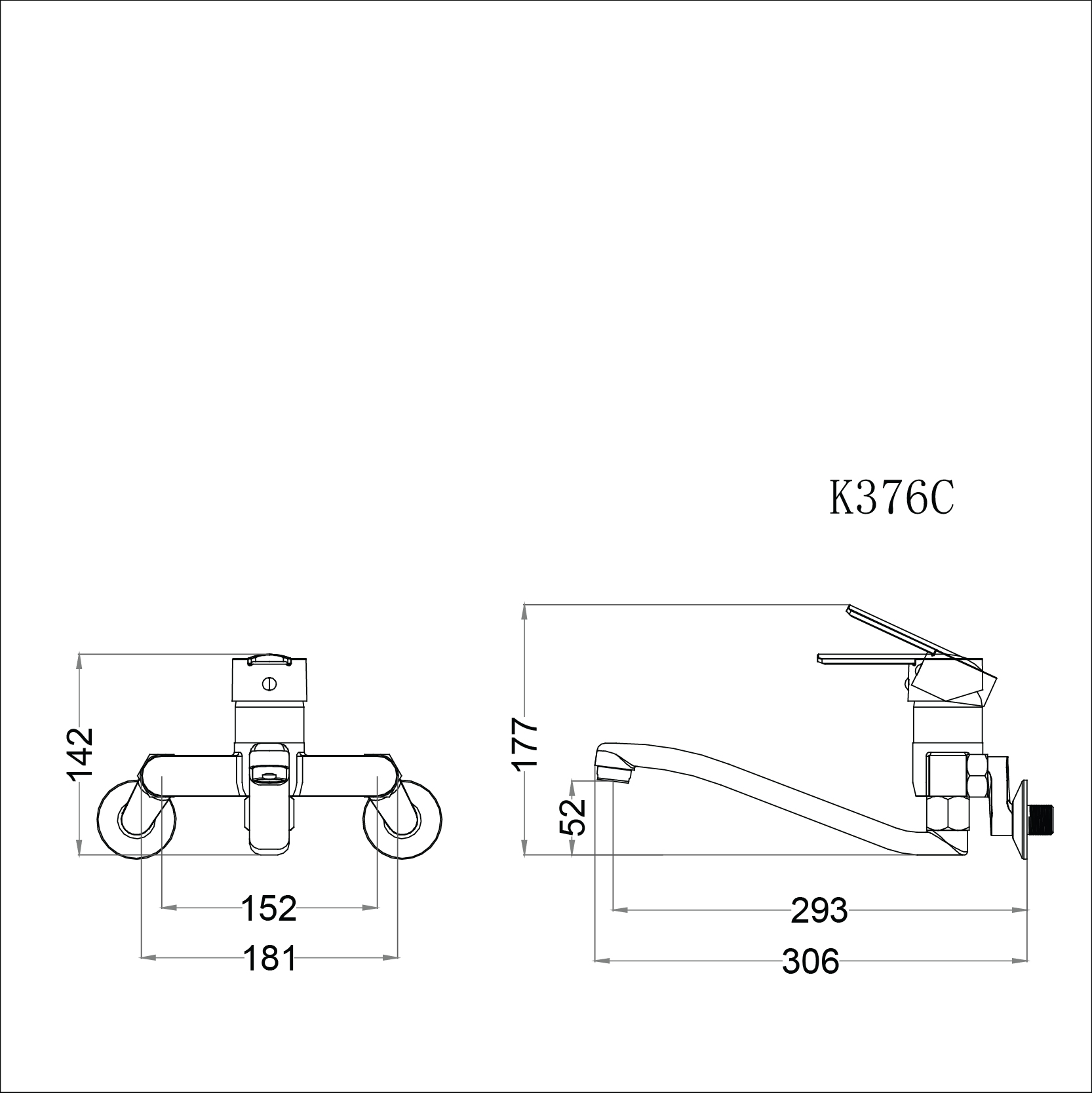 Vòi rửa bát (chén) nóng lạnh gắn tường Caesar K376C - chiều dài vòi 306 mm