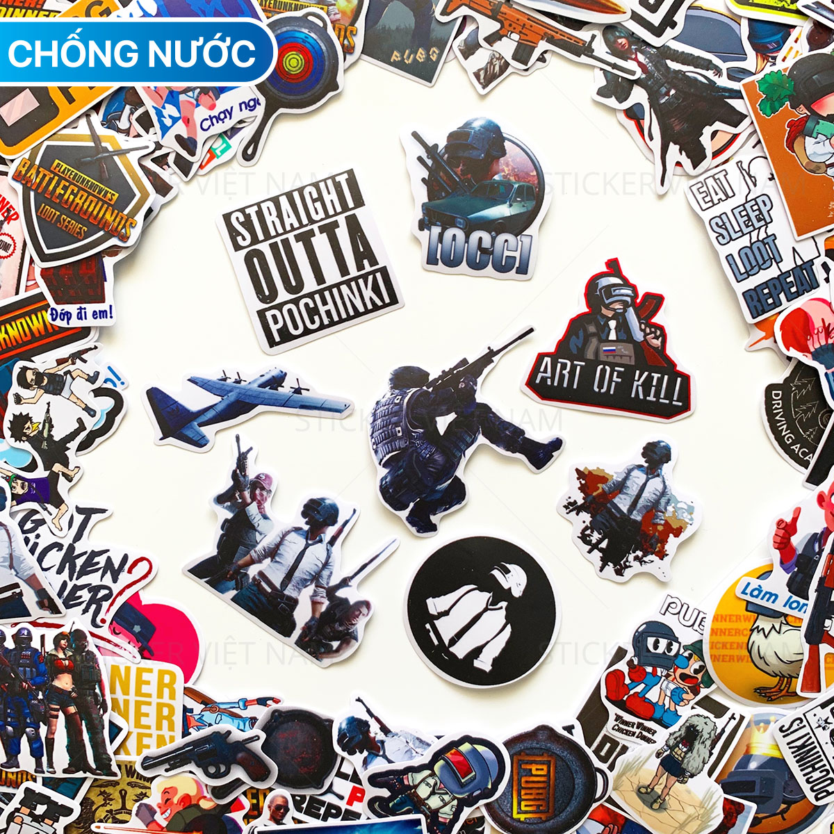 Sticker PUBG Game Online -  Chống Nước Dán Trang Trí Nón Bảo Hiểm, Xe, Đàn Guitar, Laptop, Vali