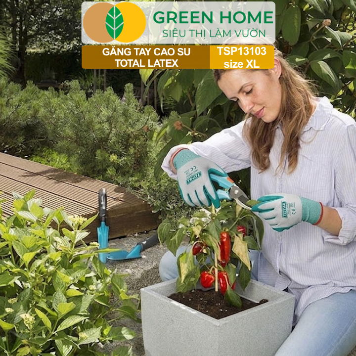 Găng Tay Cao Su Total TSP13103 GreenHome, Size XL – Làm Vườn, Chống Trơn Trượt, Bền Bỉ Cho Mọi Công Việc