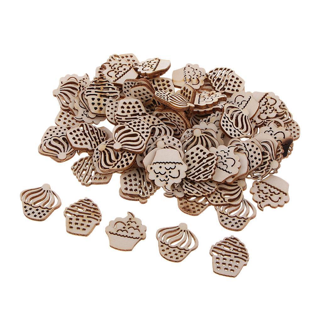 100pcs Wooden Embellishments Craft Cake Shape for Wedding Party Supplies