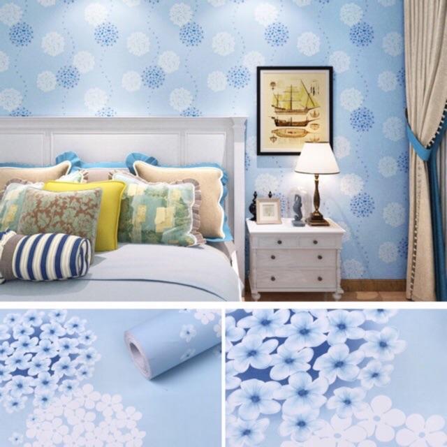 Giấy dán tường cẩm tú cầu xanh khổ 45 cm x10m