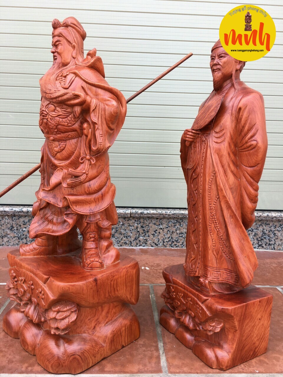 Cặp Tượng Gỗ Quan Công Khổng Minh Gỗ Kích Thước Cao 40cm, 50cm, 60cm