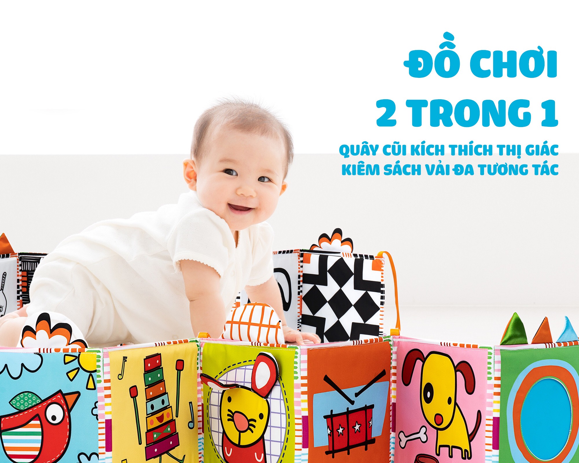 Sách Vải ZicZac Đa Tương Tác Kiêm Đồ Chơi Quây Cũi Kích Thích Thị Giác Cho Trẻ Sơ Sinh - Lalala Baby