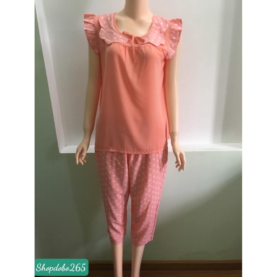 Đồ bộ nữ,đồ ngủ mặc nhà lửng 9 tấc vải tằm ý phối lụa bi size đại.
