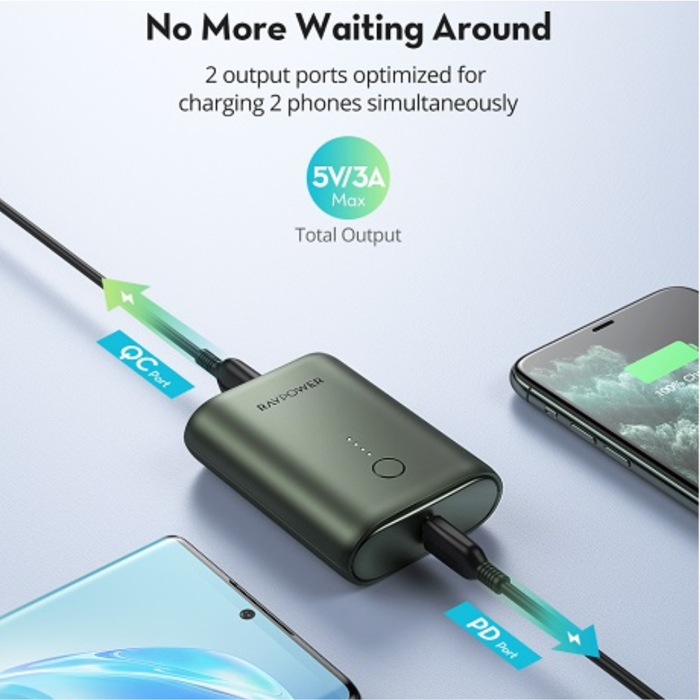 Pin Sạc Dự Phòng RAVPower 10000mAh Tích Hợp USB Type-C In/Out Hỗ Trợ Sạc Nhanh PD Power Delivery 18W và Quick Charge QC 3.0 RP-PB194 - Hàng Chính Hãng