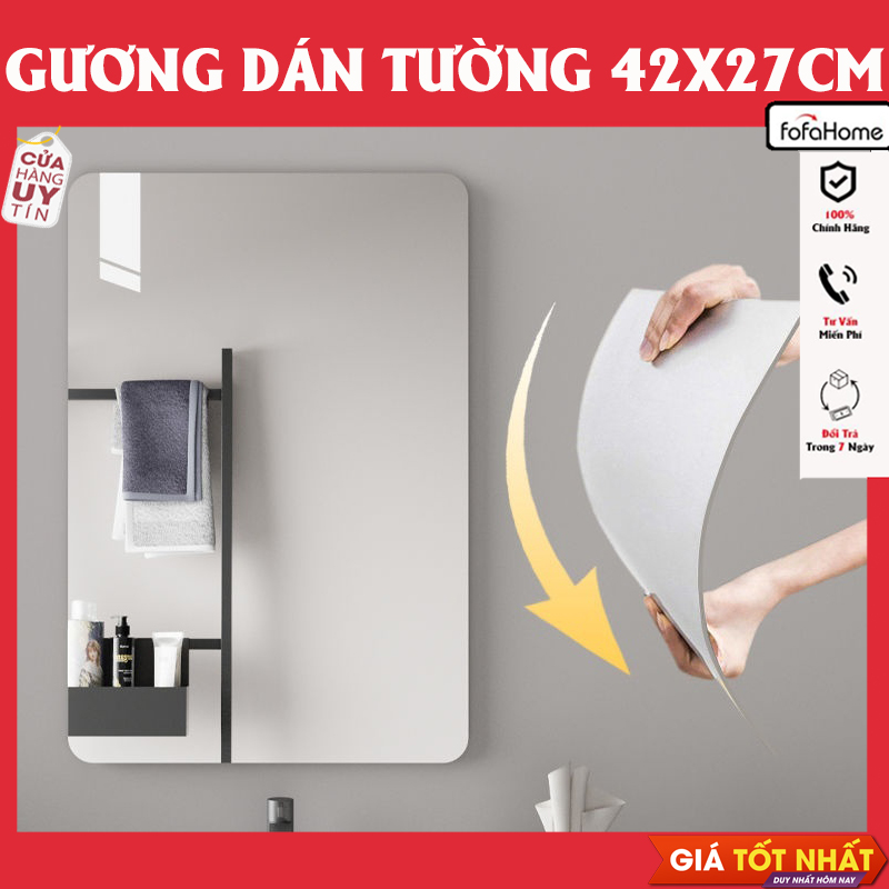 Gương Dán Tường Hình Chữ Nhật Soi Toàn Thân Gương Nhà Tắm Phòng Khách 3D Siêu Rõ Nét Kích Thước 42 x 27cm