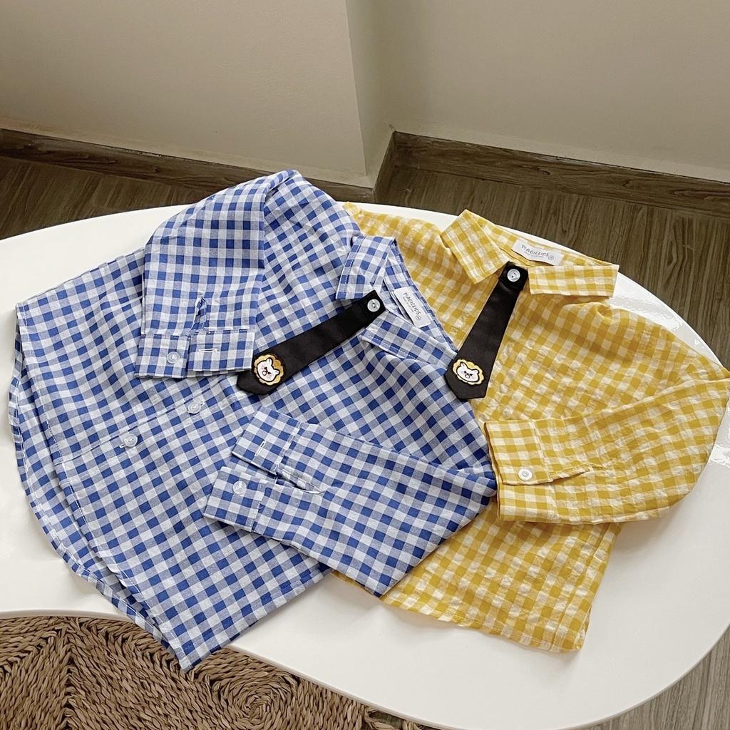 Áo sơ mi cho bé trai bé gái Magickids họa tiết kẻ caro kèm cavat thêu hình dễ thương cho bé Quần áo trẻ em AO22054
