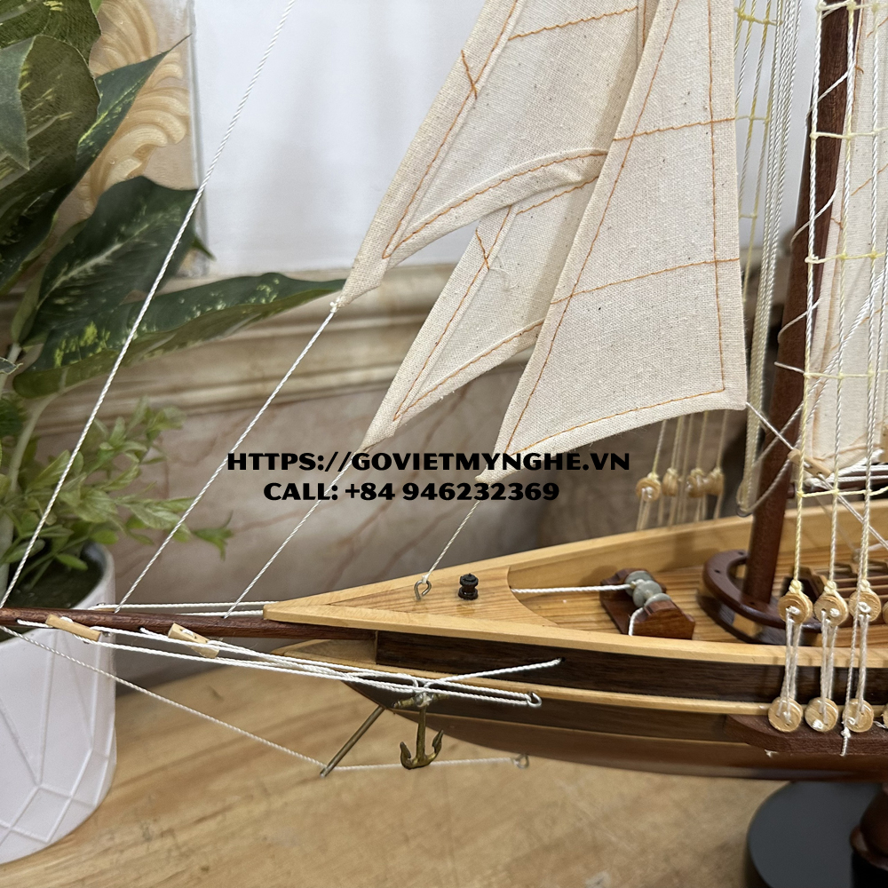 Mô hình du thuyền gỗ trang trí du thuyền Bluenose - Quà tặng thủ công mỹ nghệ trang trí-Thân tàu dài 60cm -Gỗ tự nhiên