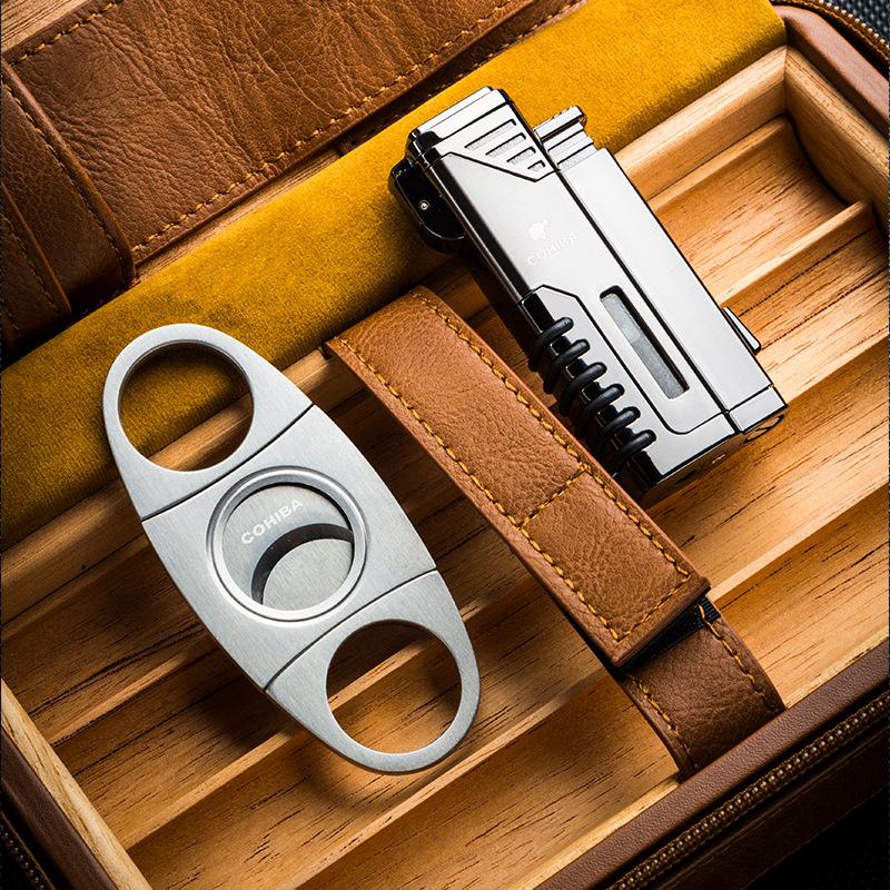 Hộp đựng - Bao da Cigar Cohiba 4 điếu kèm bật lửa và dao cắt XJ-T116