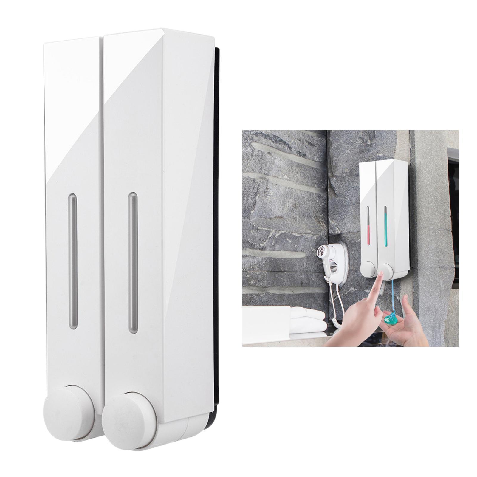 2X Wall Mounted Soap Dispenser Shower Lotion Shampoo Gel Bottle Double White