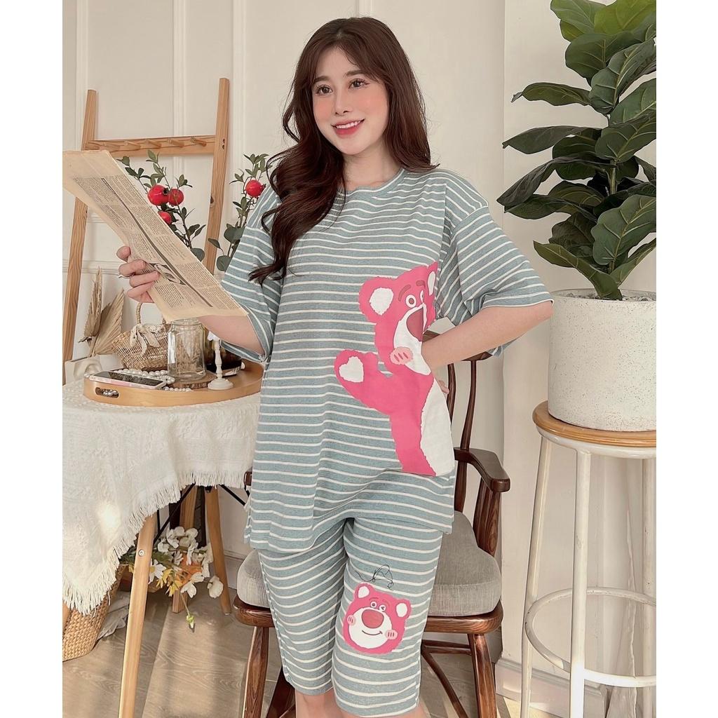 Đồ bộ lửng nữ mặc nhà - thời trang mới nhất - Chất liệu bozip Cotton cao cấp - ( Bộ Lửng sọc gấu lớn - BL )