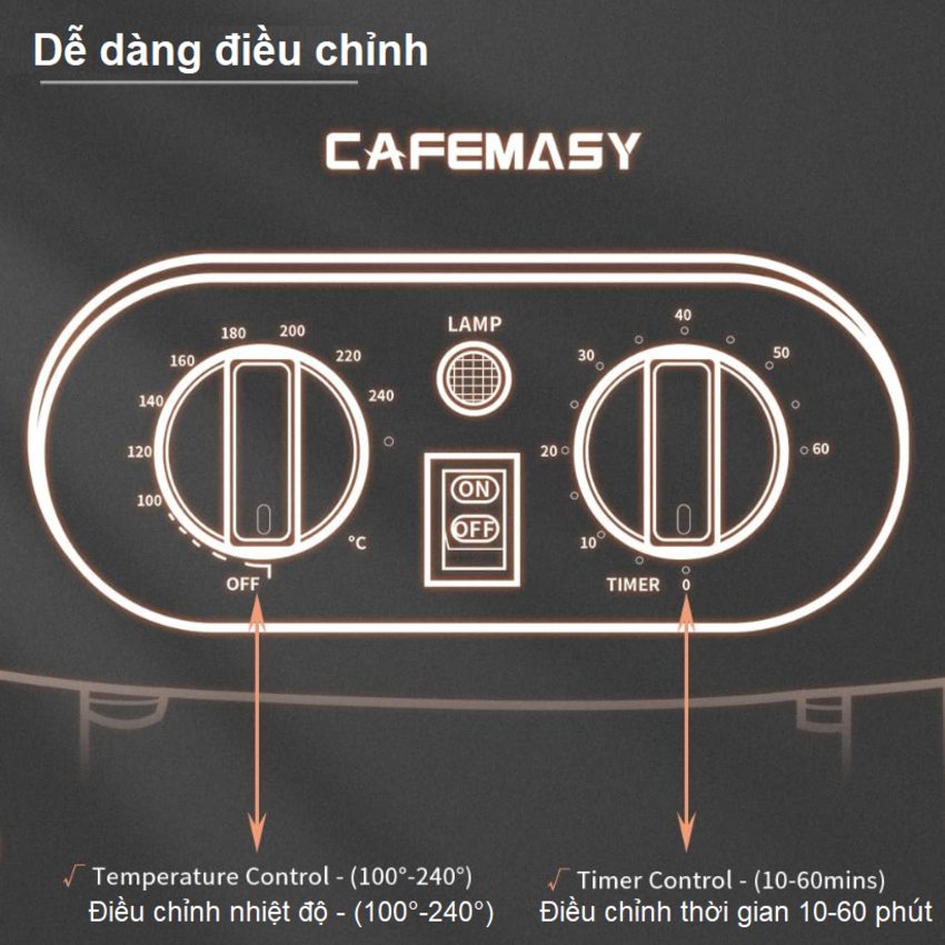 Máy rang các loại hạt tự động tích hợp điều chỉnh thời gian, thương hiệu Mỹ cao cấp Cafemasy SCR-300B. Hàng chính hãng