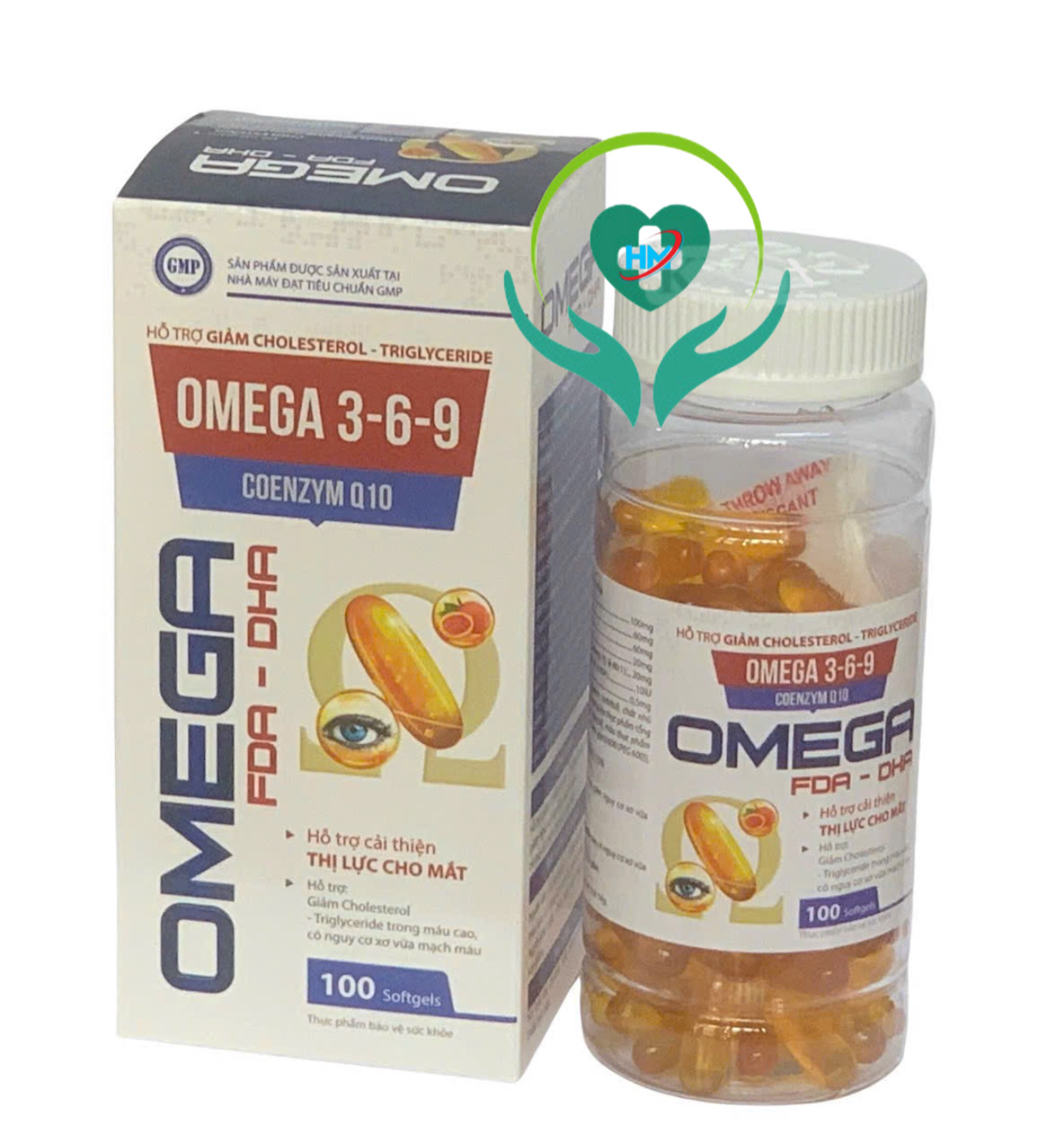 Viên uống dầu cá Omega 369 Coenzym Q10, Vinaphar, hộp 100 viên, cải thiện thị lực, ngừa nguy cơ về tim mạch