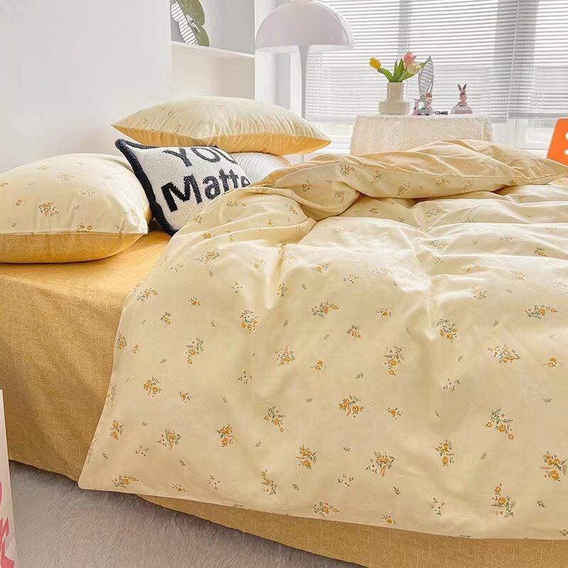 Set Cotton living 100% cotton Hàng Nhập Khẩu Cao Cấp 4 Món Hoa Nhí Vàng