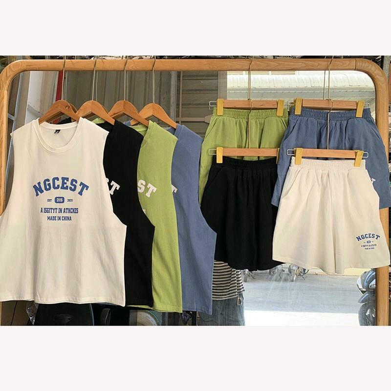 Set đồ nữ tanktop thể thao form rộng in số 215 ulzzang Set 3 món áo tanktop quần short đùi 